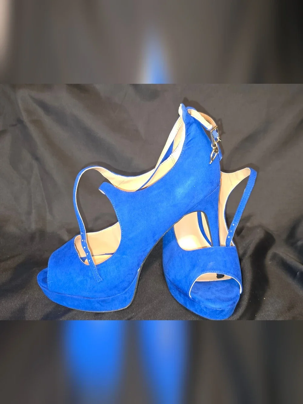 Thalia Sodi Royal Blue Suede Platform Peep-Toe Heels